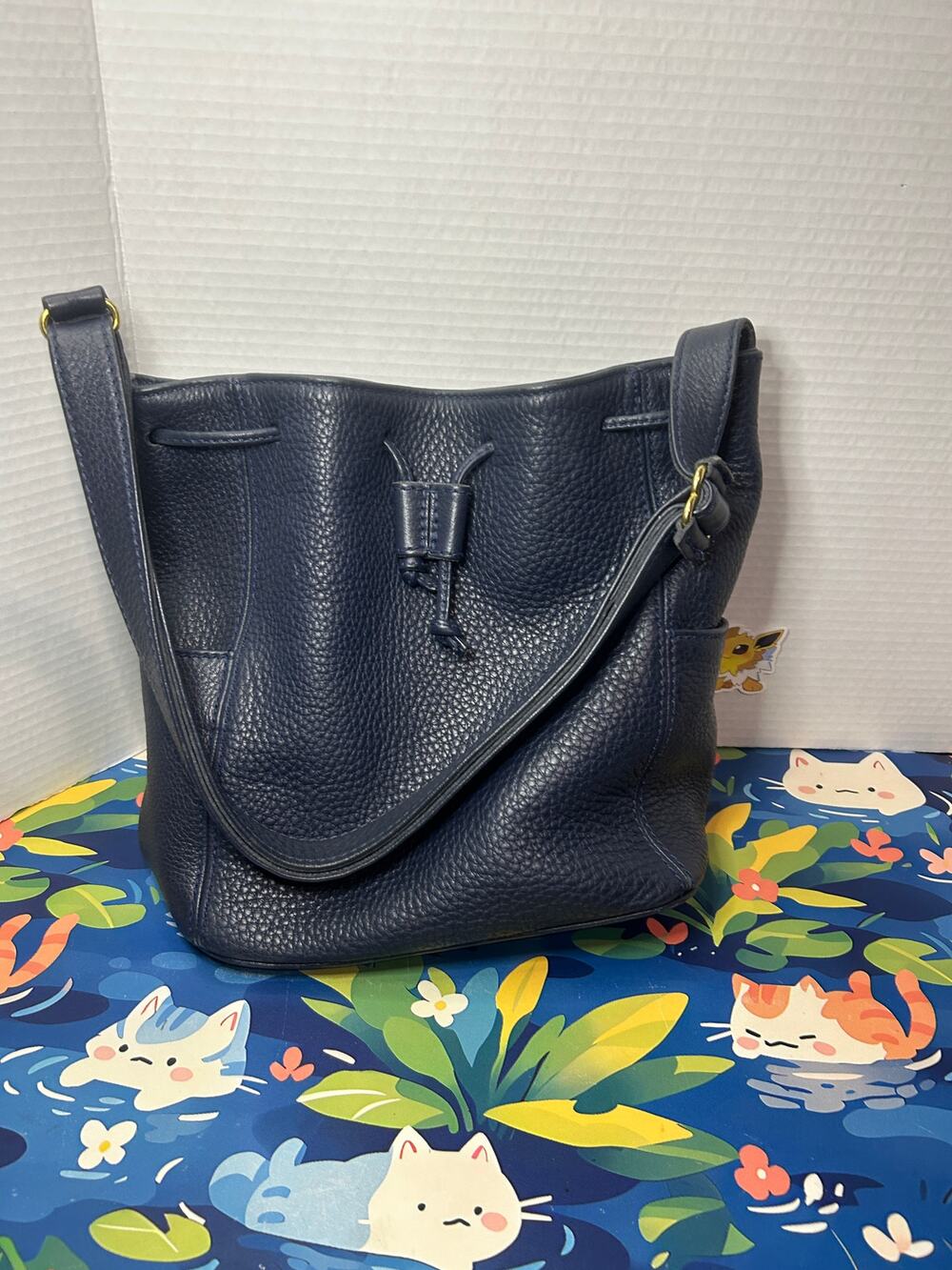 Vintage COACH Sonoma Pocket Drawstring Bucket Bag Purse Navy Blue Pebble